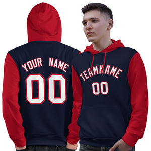 Custom Navy White-Red Raglan Sleeves Pullover Personalized Sweatshirt Hoodie