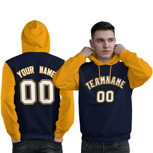 Custom Navy White-Gold Raglan Sleeves Pullover Personalized Sweatshirt Hoodie