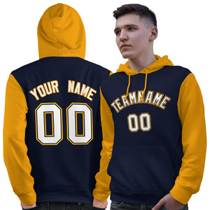 Custom Navy White-Gold Raglan Sleeves Pullover Personalized Sweatshirt Hoodie