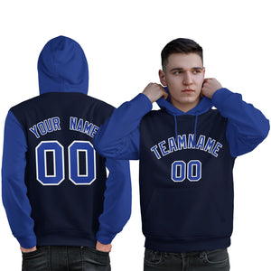 Custom Navy Royal-White Raglan Sleeves Pullover Personalized Sweatshirt Hoodie