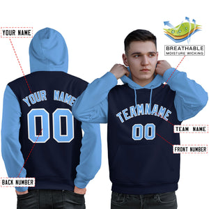 Custom Navy Lt Blue-White Raglan Sleeves Pullover Personalized Sweatshirt Hoodie