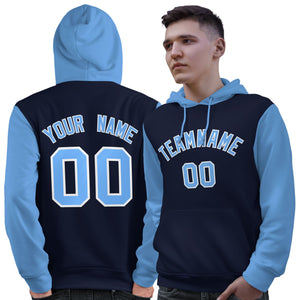 Custom Navy Lt Blue-White Raglan Sleeves Pullover Personalized Sweatshirt Hoodie