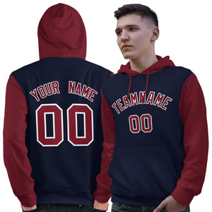 Custom Navy Crimson-White Raglan Sleeves Pullover Personalized Sweatshirt Hoodie