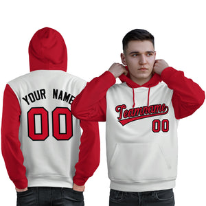 Custom White Red-Black Raglan Sleeves Pullover Personalized Sweatshirt Hoodie