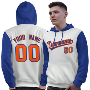 Custom White Royal-Orange Raglan Sleeves Pullover Personalized Sweatshirt Hoodie