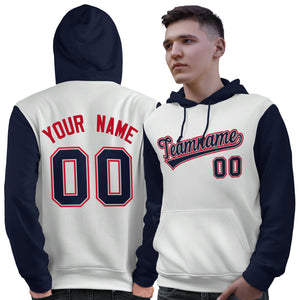 Custom White Navy-Red Raglan Sleeves Pullover Personalized Sweatshirt Hoodie