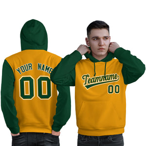 Custom Gold Green-White Raglan Sleeves Pullover Personalized Sweatshirt Hoodie