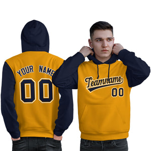 Custom Gold Navy-White Raglan Sleeves Pullover Personalized Sweatshirt Hoodie