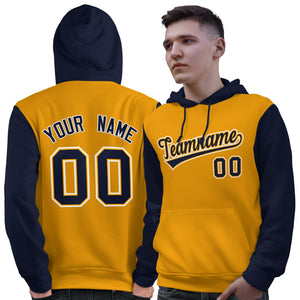 Custom Gold Navy-White Raglan Sleeves Pullover Personalized Sweatshirt Hoodie