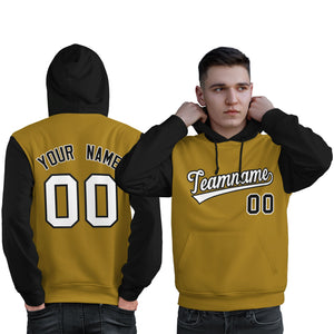 Custom Old Gold White-Black Raglan Sleeves Pullover Personalized Sweatshirt Hoodie