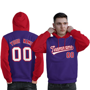 Custom Purple White-Red Raglan Sleeves Pullover Personalized Sweatshirt Hoodie