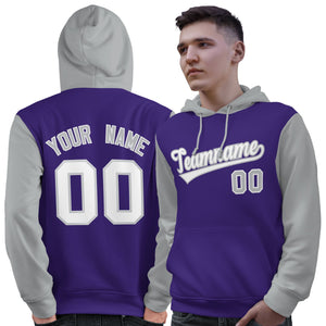 Custom Purple White-Gray Raglan Sleeves Pullover Personalized Sweatshirt Hoodie