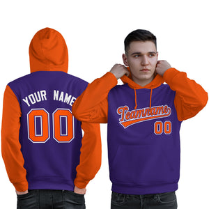 Custom Purple Orange-White Raglan Sleeves Pullover Personalized Sweatshirt Hoodie