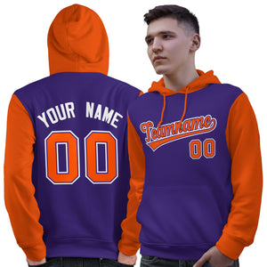 Custom Purple Orange-White Raglan Sleeves Pullover Personalized Sweatshirt Hoodie