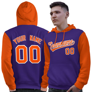 Custom Purple Orange-White Raglan Sleeves Pullover Personalized Sweatshirt Hoodie