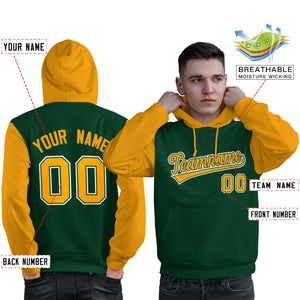 Custom Green Gold-White Raglan Sleeves Pullover Personalized Sweatshirt Hoodie