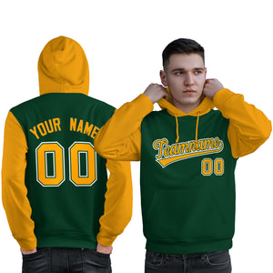 Custom Green Gold-White Raglan Sleeves Pullover Personalized Sweatshirt Hoodie