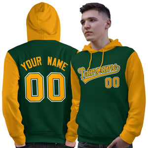 Custom Green Gold-White Raglan Sleeves Pullover Personalized Sweatshirt Hoodie