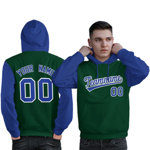 Custom Green Royal-White Raglan Sleeves Pullover Personalized Sweatshirt Hoodie