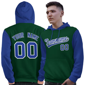 Custom Green Royal-White Raglan Sleeves Pullover Personalized Sweatshirt Hoodie