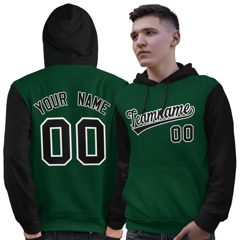 Custom Green Black-White Raglan Sleeves Pullover Personalized Sweatshirt Hoodie
