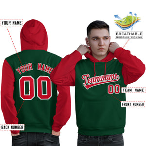 Custom Green Red-White Raglan Sleeves Pullover Personalized Sweatshirt Hoodie