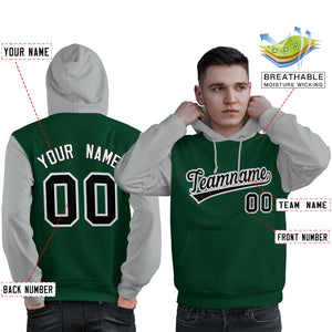 Custom Green Black-Gray Raglan Sleeves Pullover Personalized Sweatshirt Hoodie