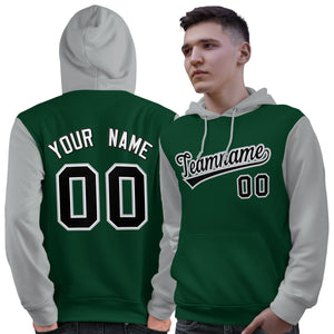 Custom Green Black-Gray Raglan Sleeves Pullover Personalized Sweatshirt Hoodie