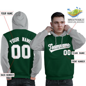 Custom Green White-Gray Raglan Sleeves Pullover Personalized Sweatshirt Hoodie