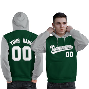 Custom Green White-Gray Raglan Sleeves Pullover Personalized Sweatshirt Hoodie