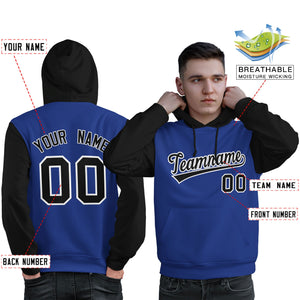 Custom Royal Black-White Raglan Sleeves Pullover Personalized Sweatshirt Hoodie