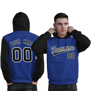 Custom Royal Black-White Raglan Sleeves Pullover Personalized Sweatshirt Hoodie