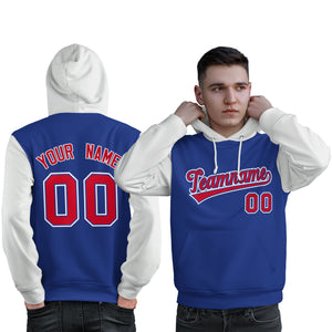 Custom Royal Red-White Raglan Sleeves Pullover Personalized Sweatshirt Hoodie