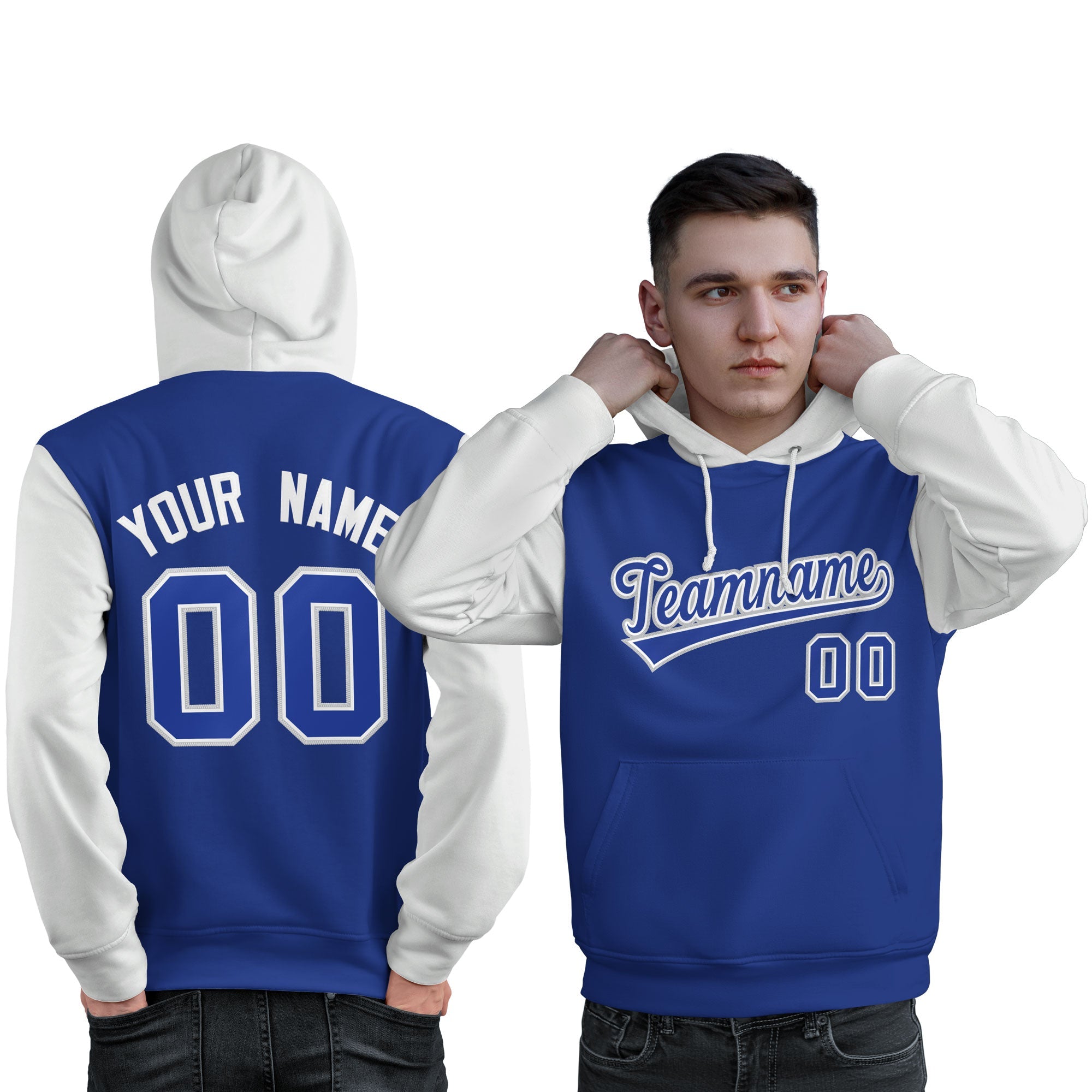 Custom Royal White-Gray Raglan Sleeves Pullover Personalized Sweatshirt Hoodie