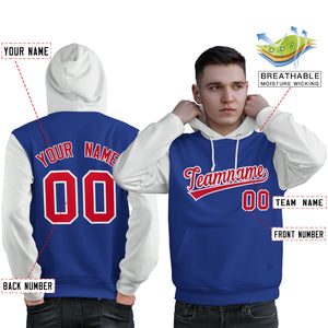 Custom Royal Red-White Raglan Sleeves Pullover Personalized Sweatshirt Hoodie