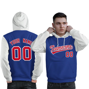 Custom Royal Red-White Raglan Sleeves Pullover Personalized Sweatshirt Hoodie