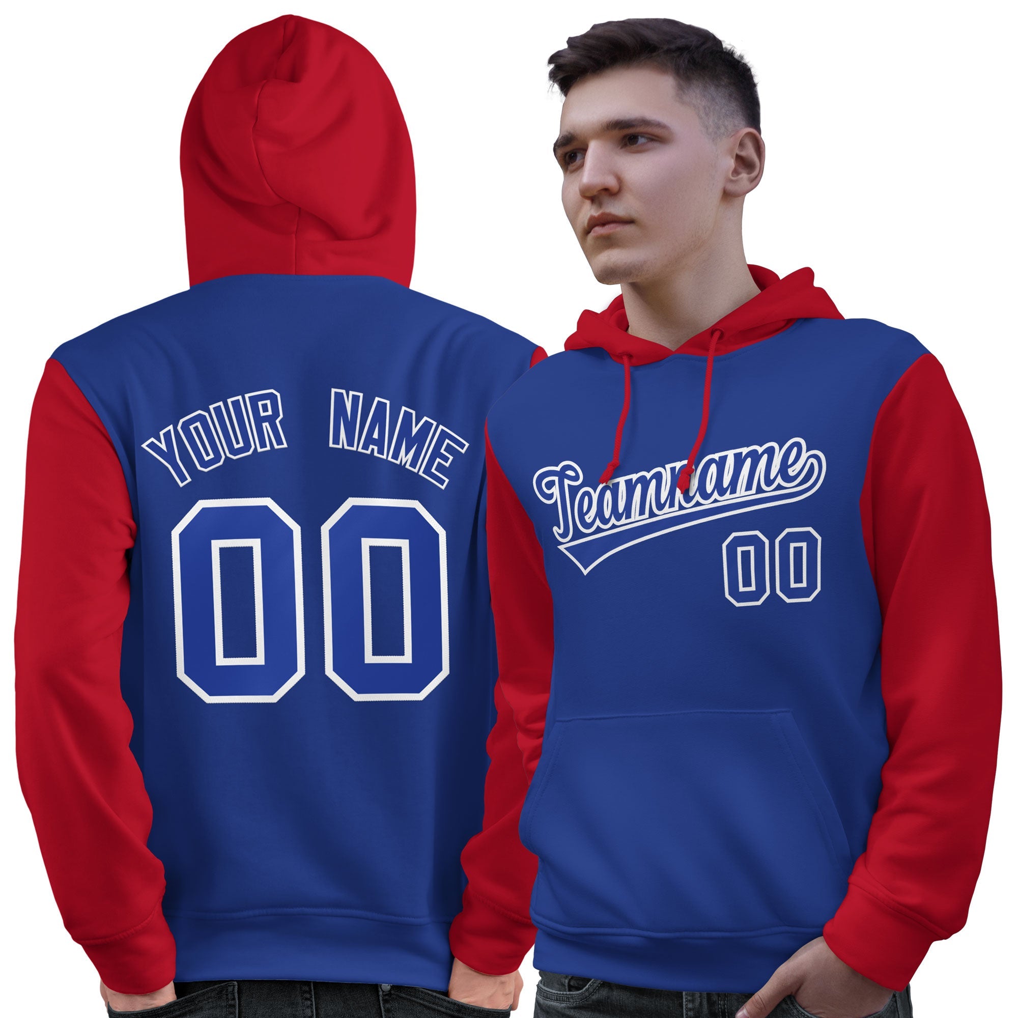 Custom Royal White-Red Raglan Sleeves Pullover Personalized Sweatshirt Hoodie