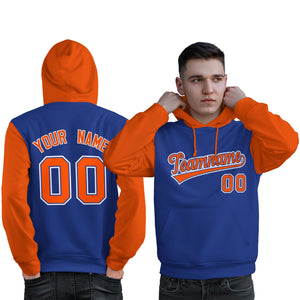 Custom Royal Orange-White Raglan Sleeves Pullover Personalized Sweatshirt Hoodie