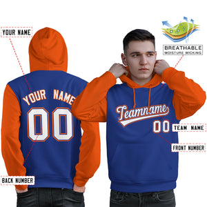 Custom Royal White-Orange Raglan Sleeves Pullover Personalized Sweatshirt Hoodie