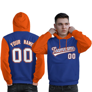 Custom Royal White-Orange Raglan Sleeves Pullover Personalized Sweatshirt Hoodie