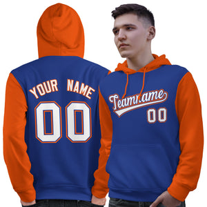 Custom Royal White-Orange Raglan Sleeves Pullover Personalized Sweatshirt Hoodie