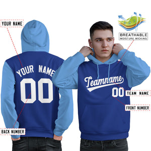 Custom Royal White-Light Blue Raglan Sleeves Pullover Personalized Sweatshirt Hoodie