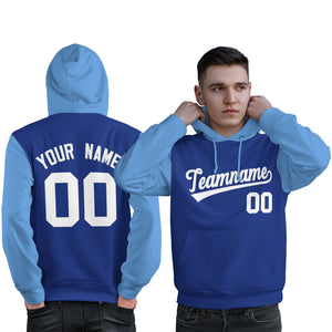 Custom Royal White-Light Blue Raglan Sleeves Pullover Personalized Sweatshirt Hoodie