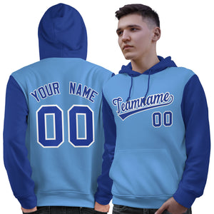 Custom Light Blue Royal-White Raglan Sleeves Pullover Personalized Sweatshirt Hoodie