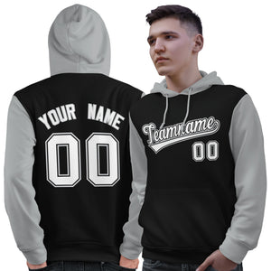 Custom Black White-Gray Raglan Sleeves Pullover Personalized Sweatshirt Hoodie