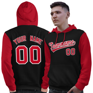 Custom Black Red-White Raglan Sleeves Pullover Personalized Sweatshirt Hoodie