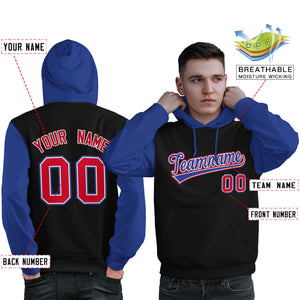 Custom Black Royal-Red Raglan Sleeves Pullover Personalized Sweatshirt Hoodie