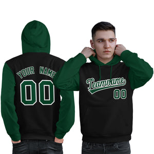 Custom Black Green-White Raglan Sleeves Pullover Personalized Sweatshirt Hoodie