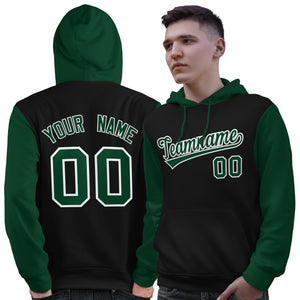 Custom Black Green-White Raglan Sleeves Pullover Personalized Sweatshirt Hoodie