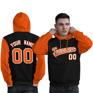 Custom Black Orange-White Raglan Sleeves Pullover Personalized Sweatshirt Hoodie